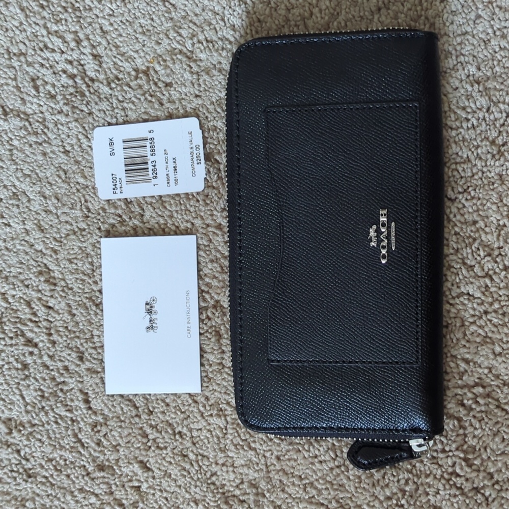 Coach Black Leather Zip-Around Wallet